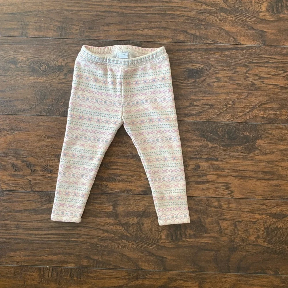 Baby Gap, Girls, Cozy Leggings, Beige Winter Pattern, Size 2 Years